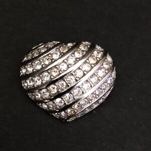 Vtg Swarovski Brooch Pin Puffy Heart PAVE Crystal Silver Tone Small